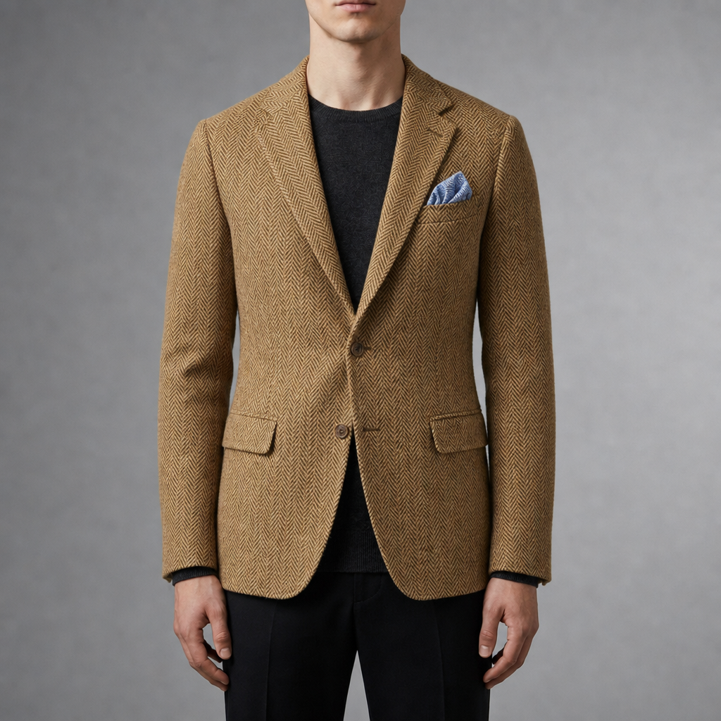 Lacoste Herringbone Wool Blazer in Khaki