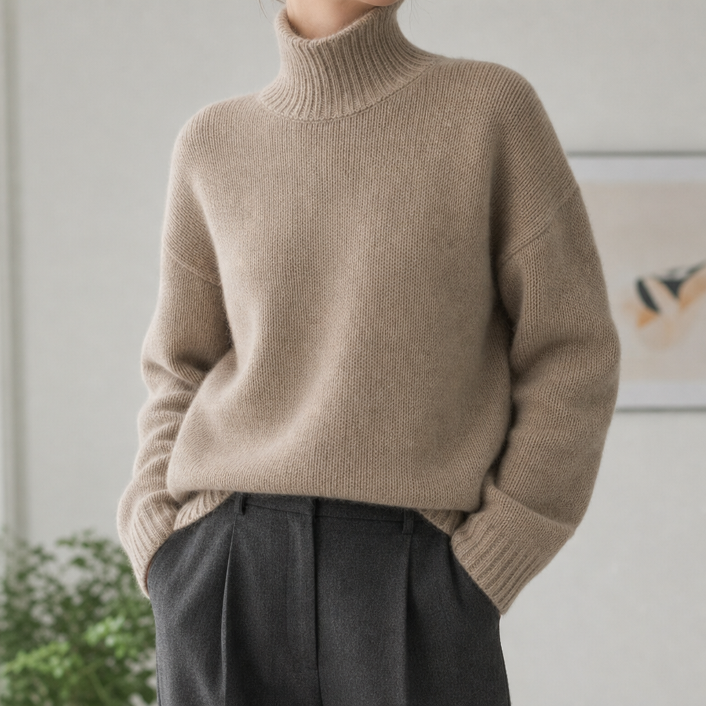Alicante Cashmere Turtleneck Sweater in Khaki