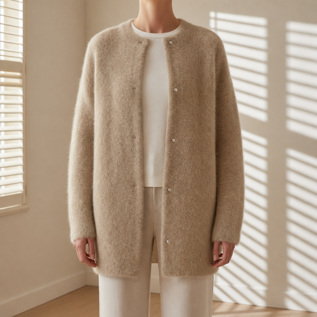 Corte Fluffy Longline Cardigan in Khaki