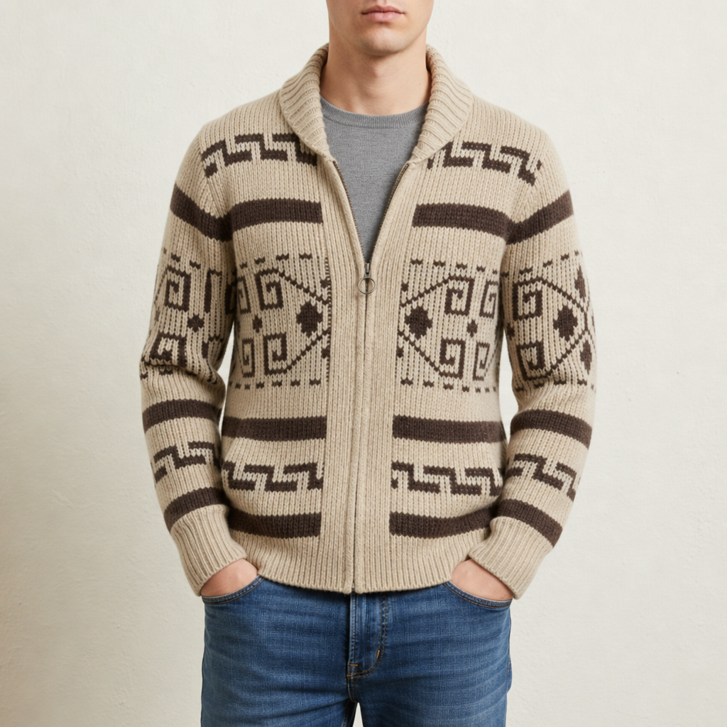 Ikaria Southwestern Zip Cardigan in Khaki