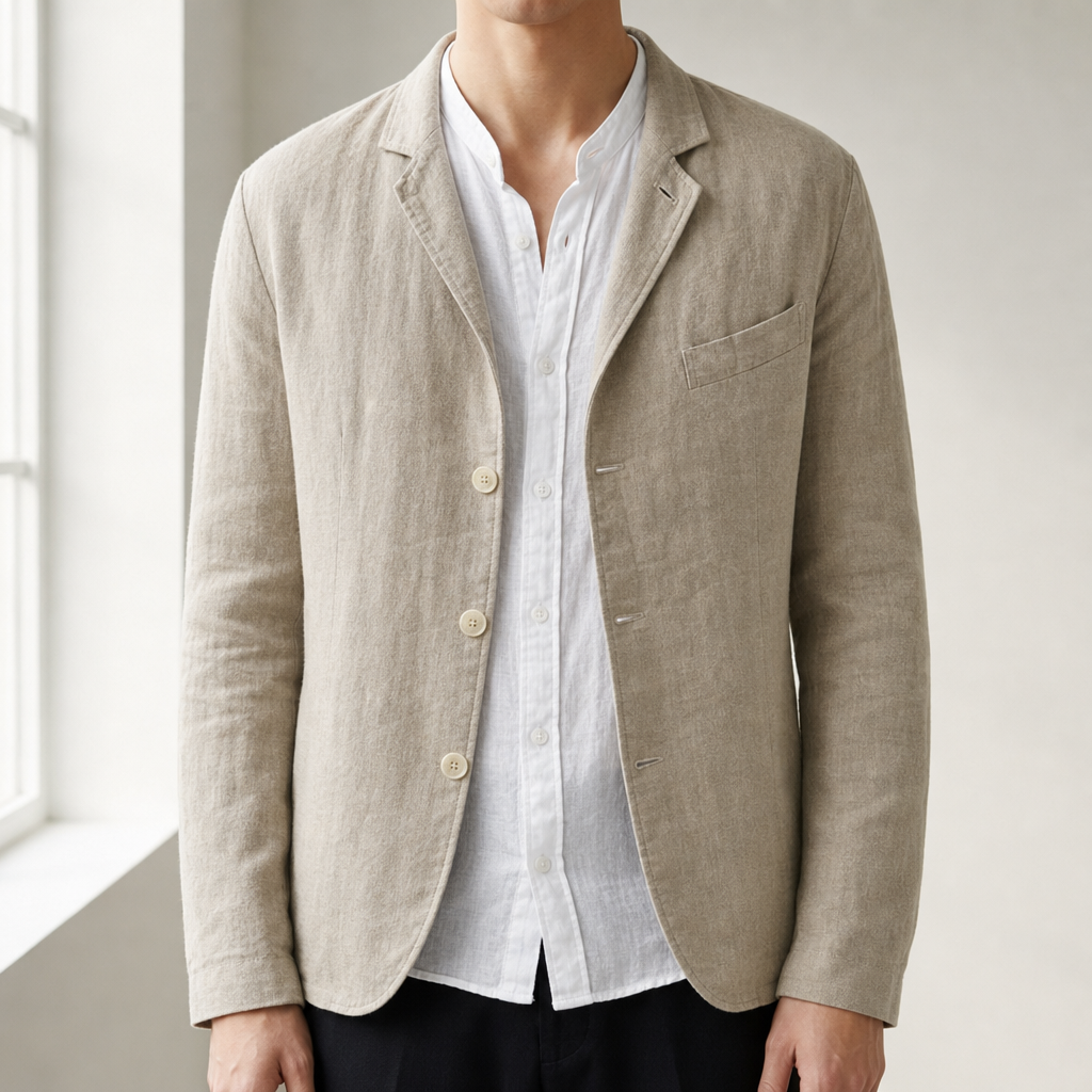 Comino Linen Blazer Jacket in Khaki