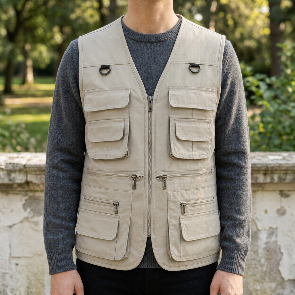Korcula Multi-Pocket Utility Vest in Stone
