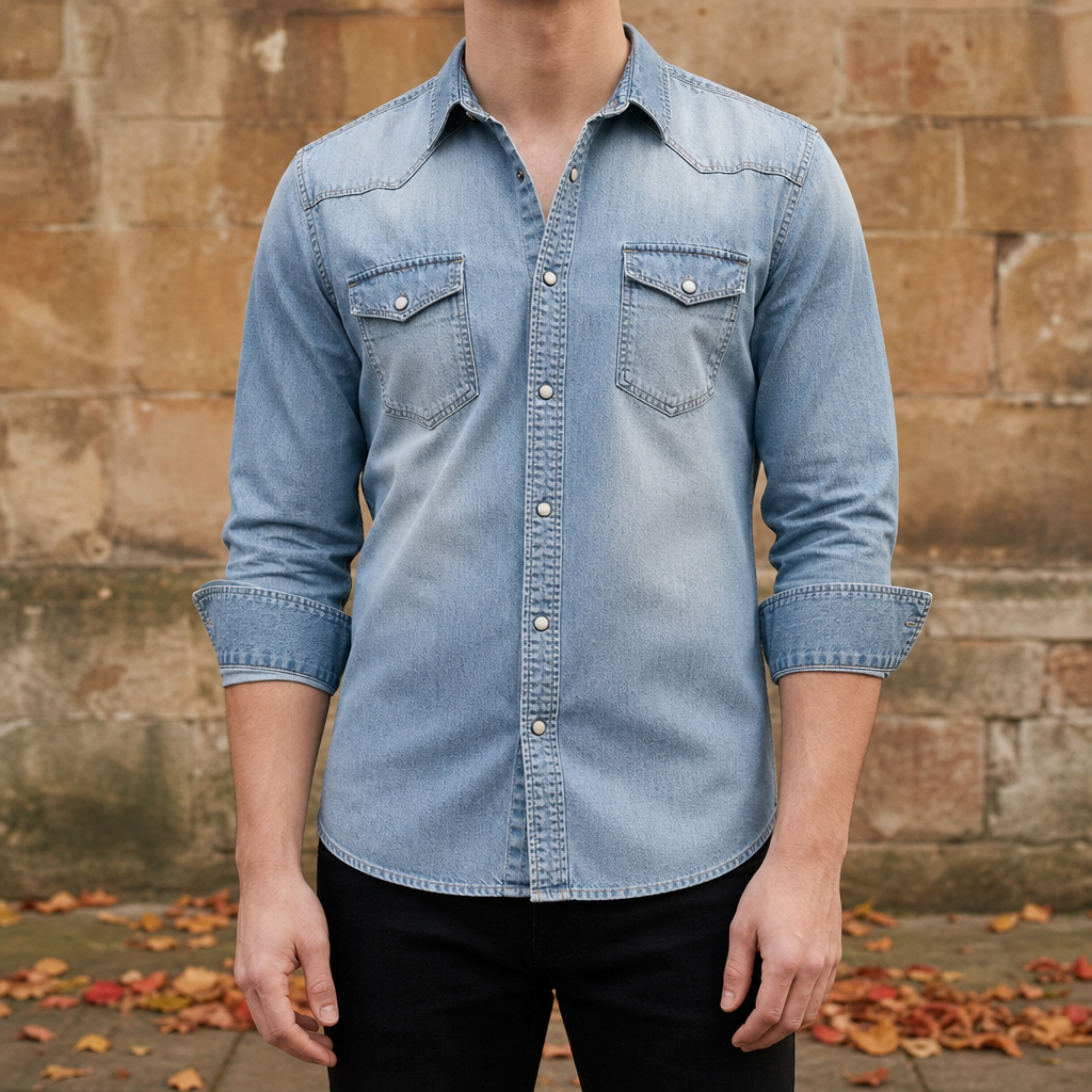 Kea Slim Fit Denim Shirt in Light Blue