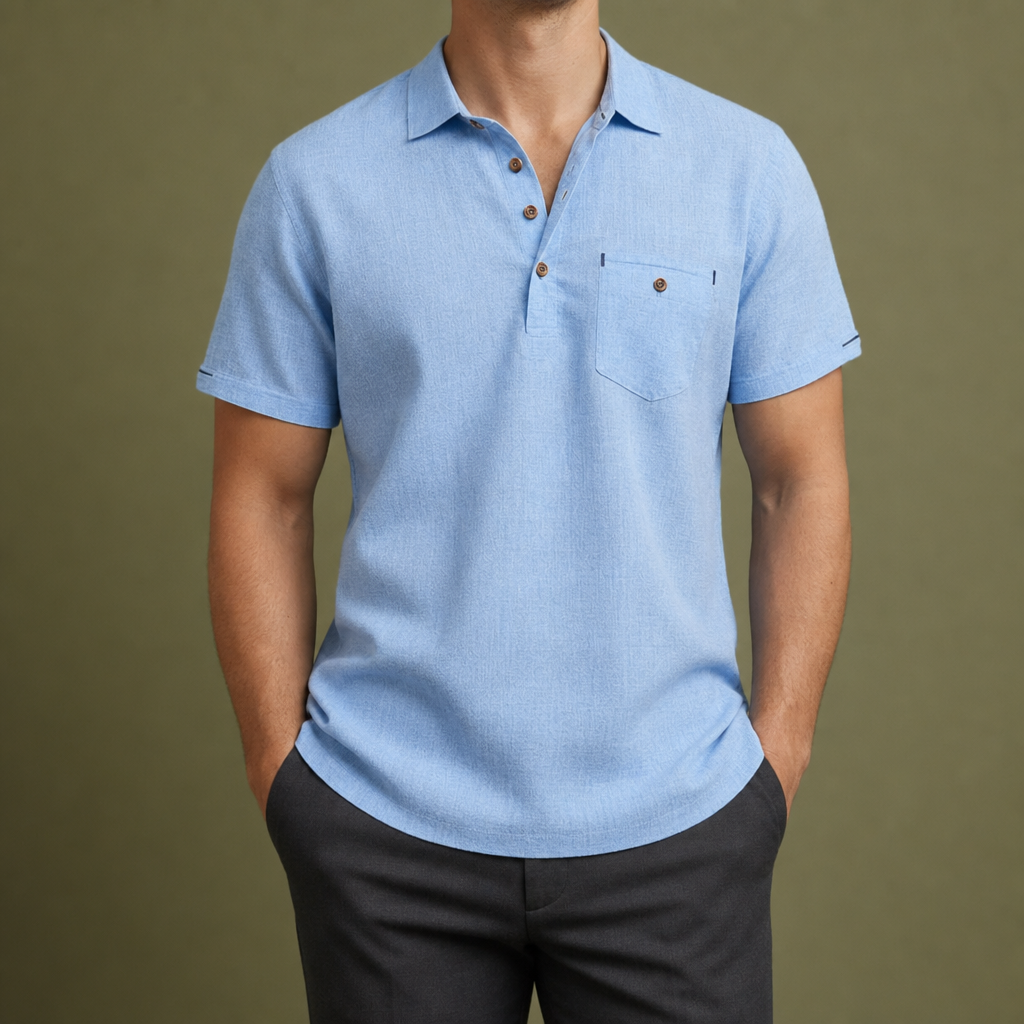 Milos Linen Polo Shirt in Light Blue