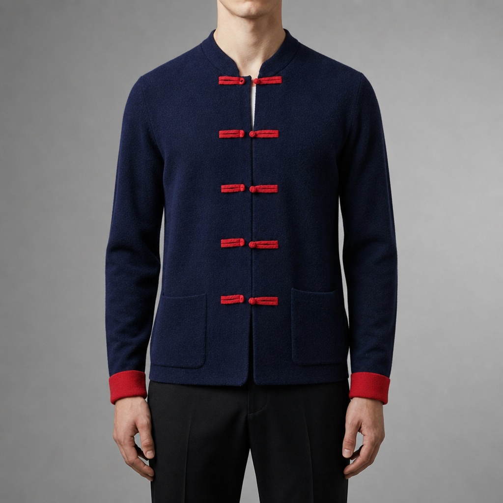 Funchal Tang Style Cardigan in Navy Blue