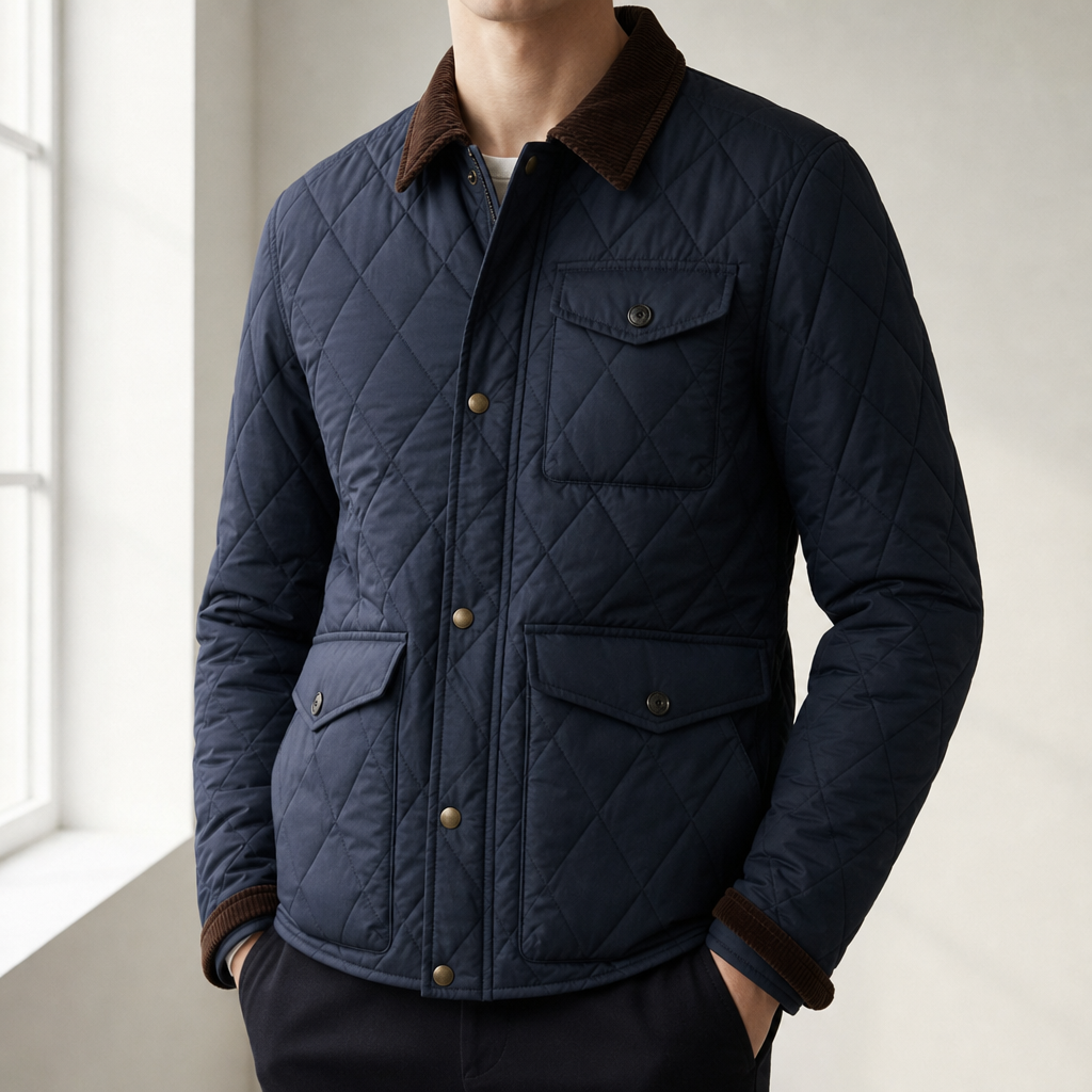 Tinos Quilted Corduroy Collar Jacket in Navy