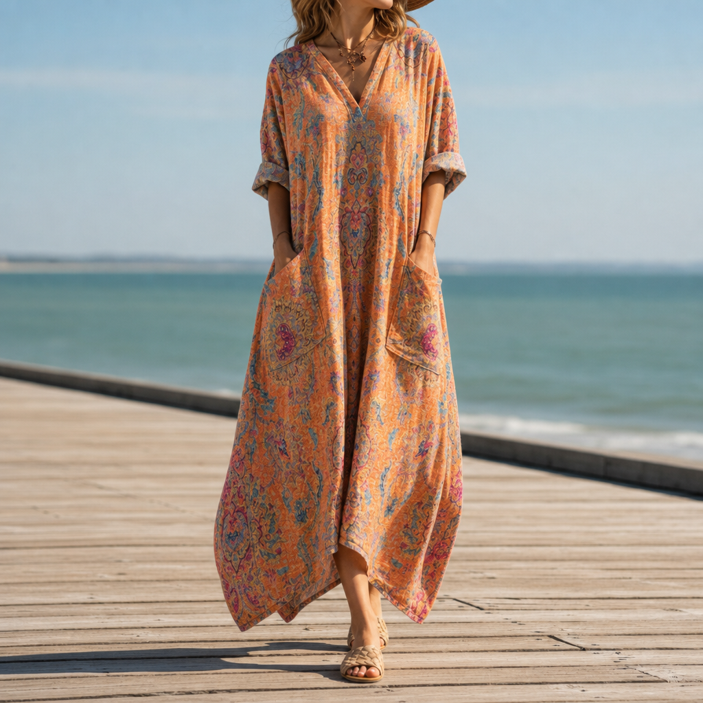 Comporta Boho Print Maxi Dress in Orange