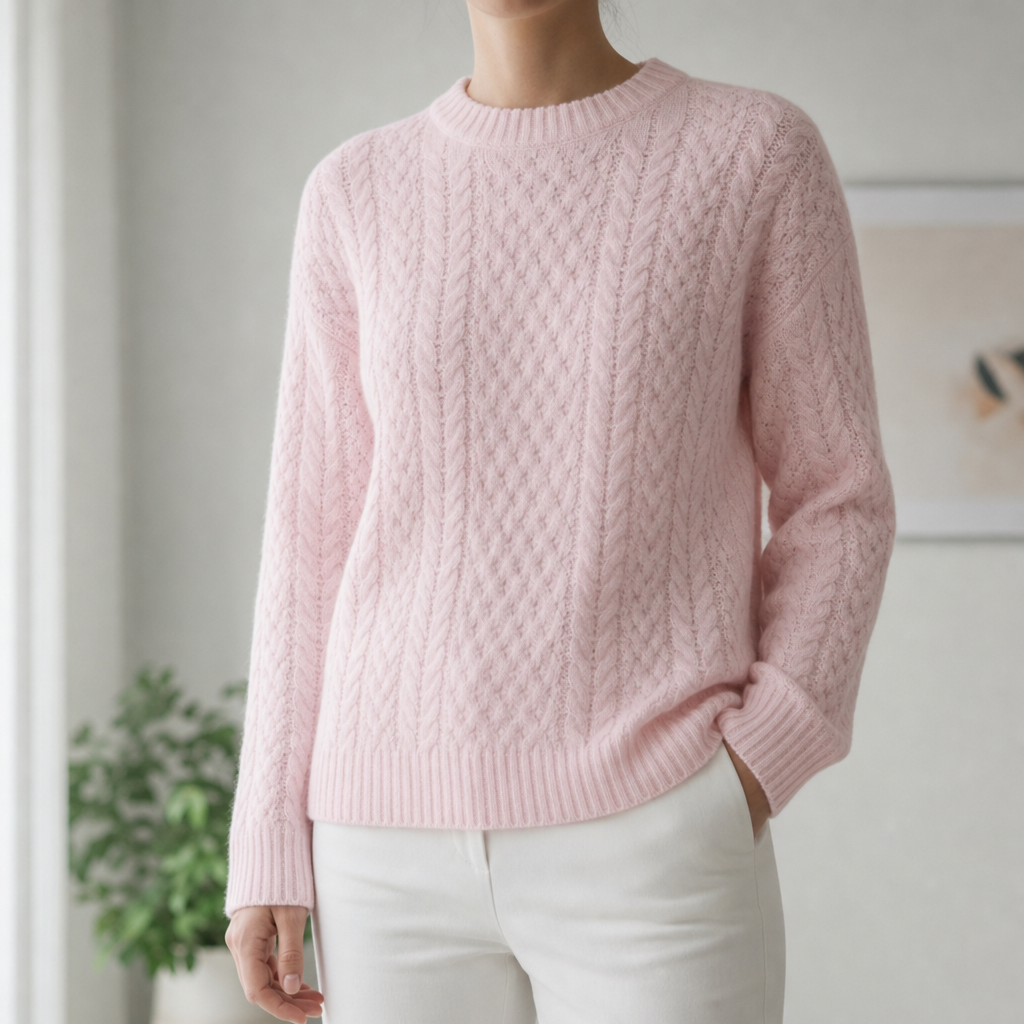 Roussillon Cable Knit Sweater in Baby Pink