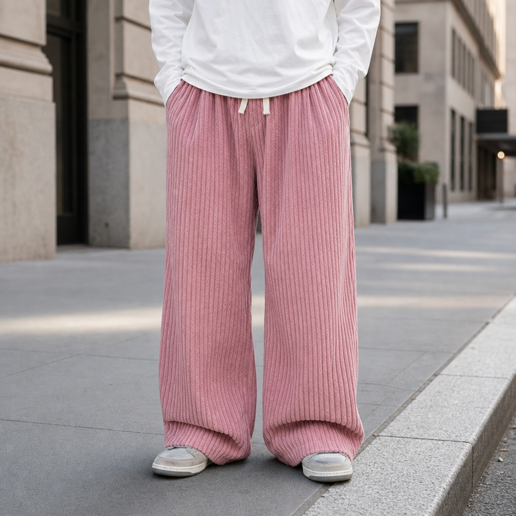 Methoni Wide Leg Corduroy Pants in Pink
