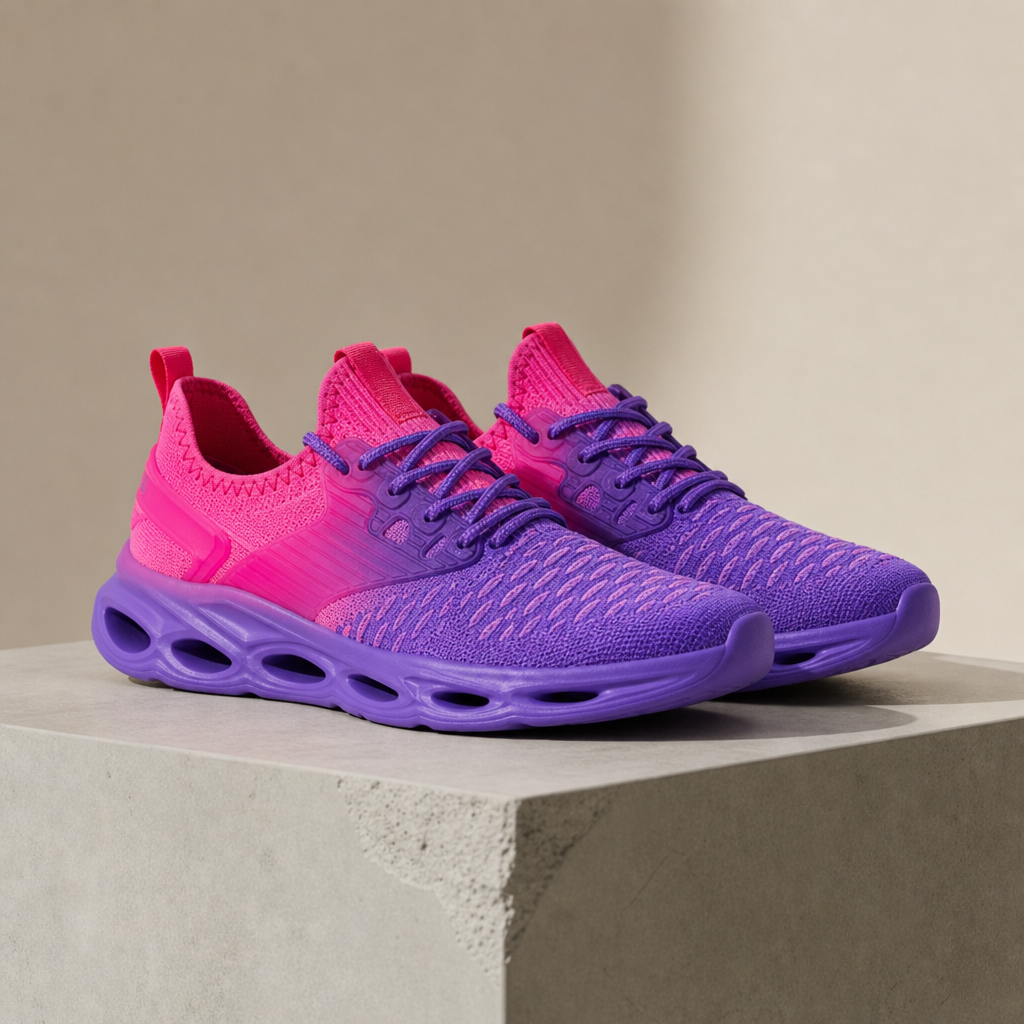 Perugia Gradient Knit Sneakers in Red and Purple