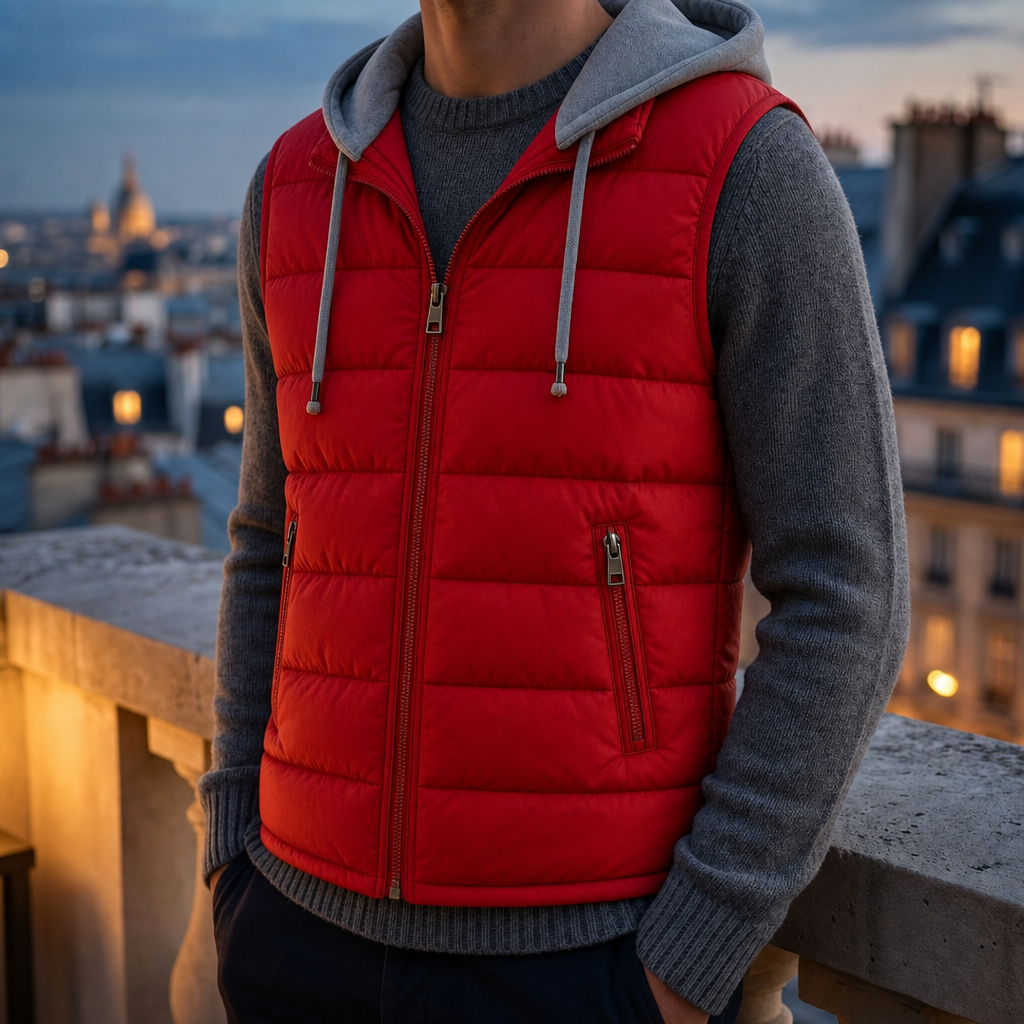 Girona Quilted Hooded Vest in Red