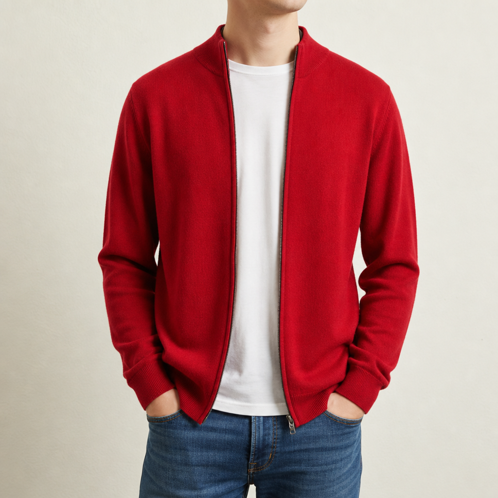 Altea Cashmere Zip Cardigan in Red