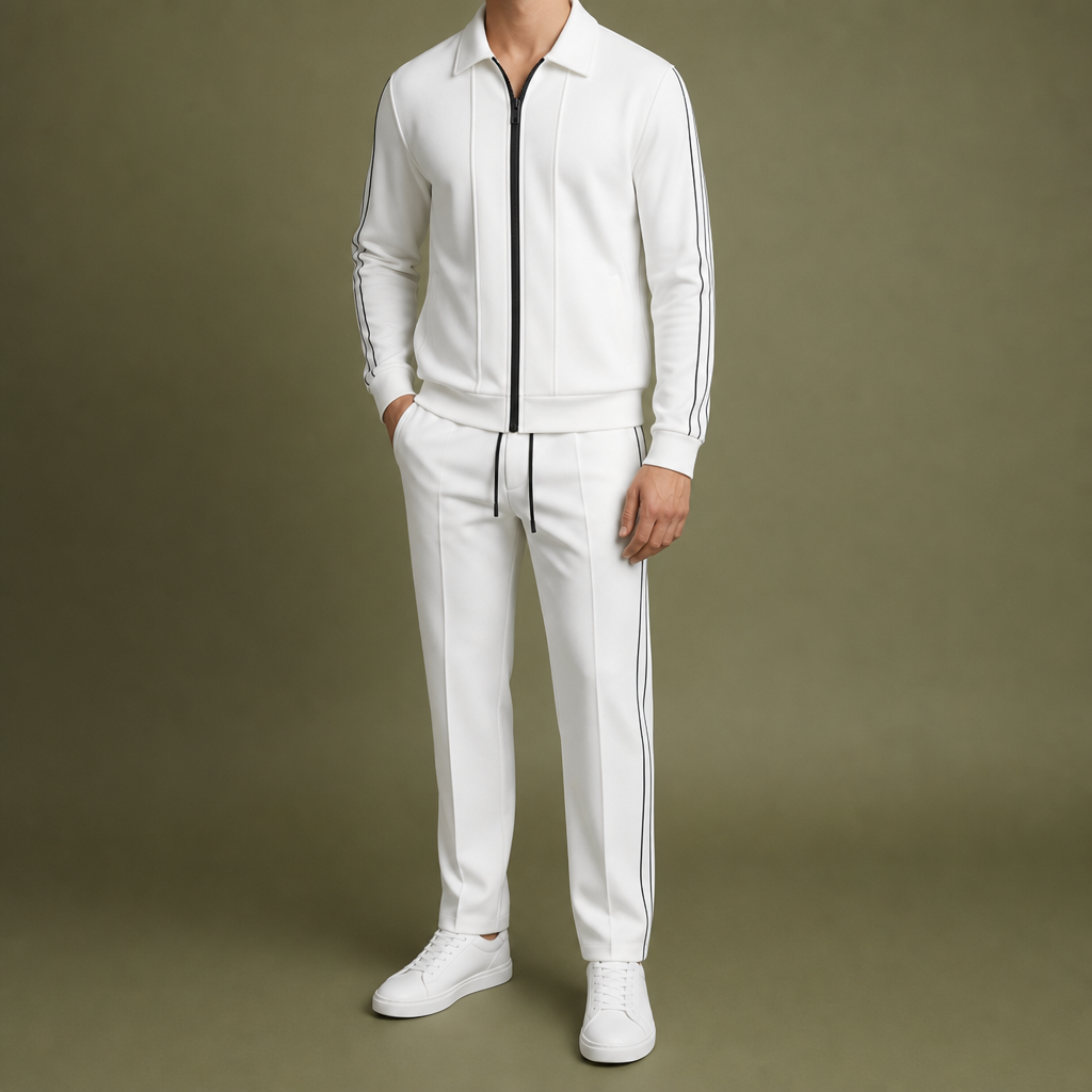 Monreale Stripe Zip Tracksuit Set in White