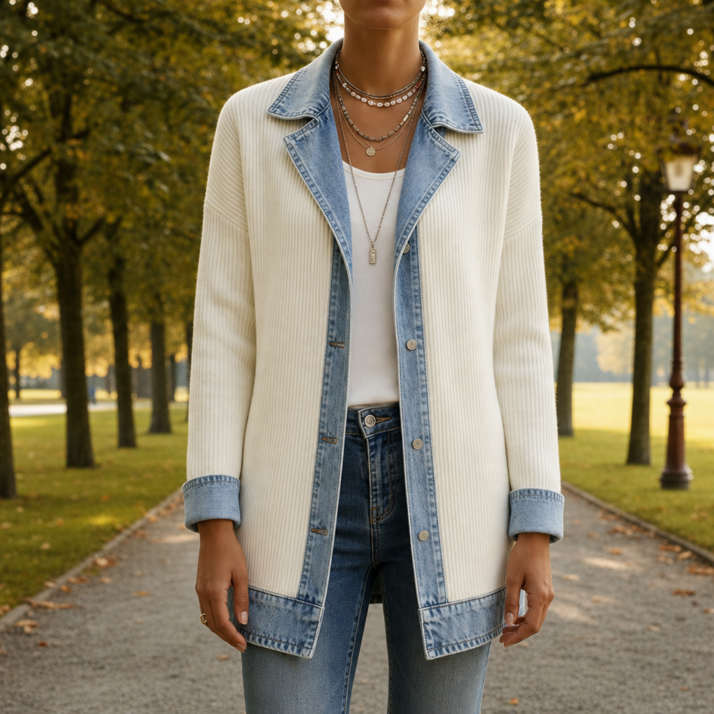 Skyros Denim Knit Hybrid Jacket in White