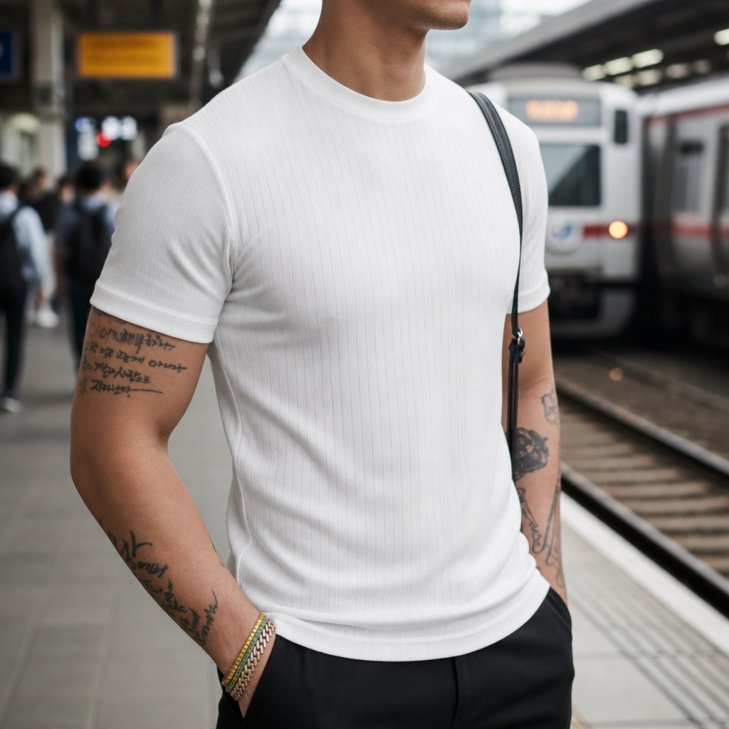 Monemvasia Ribbed Fitted T-Shirt in White