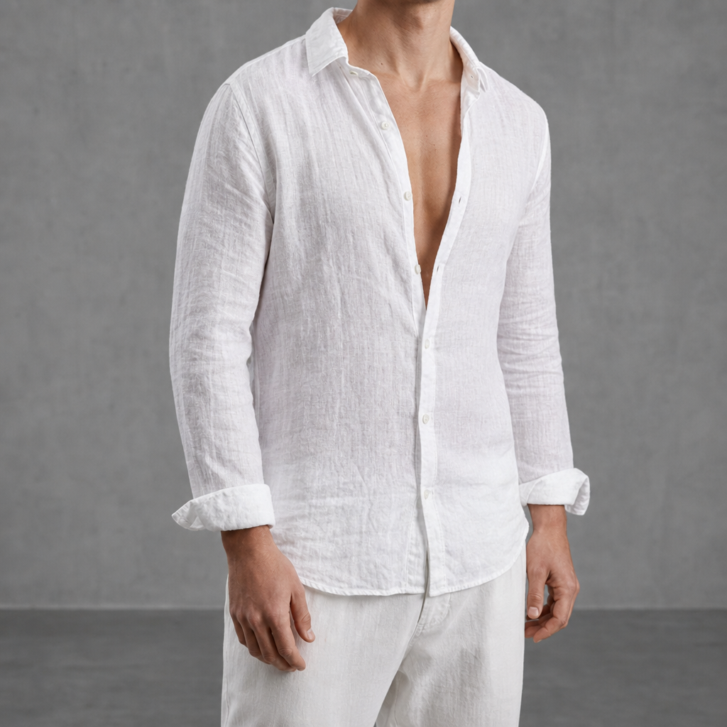 Merida Linen Open-Collar Shirt in White
