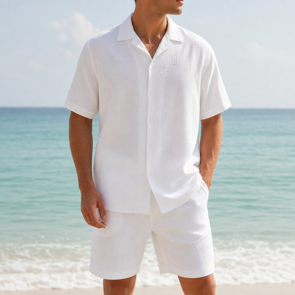 Portovenere Textured Matching Co-ord Set in White