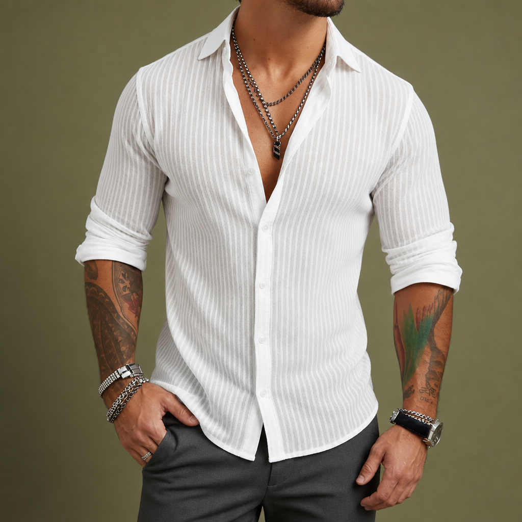 Caceres Striped Lapel Shirt in White