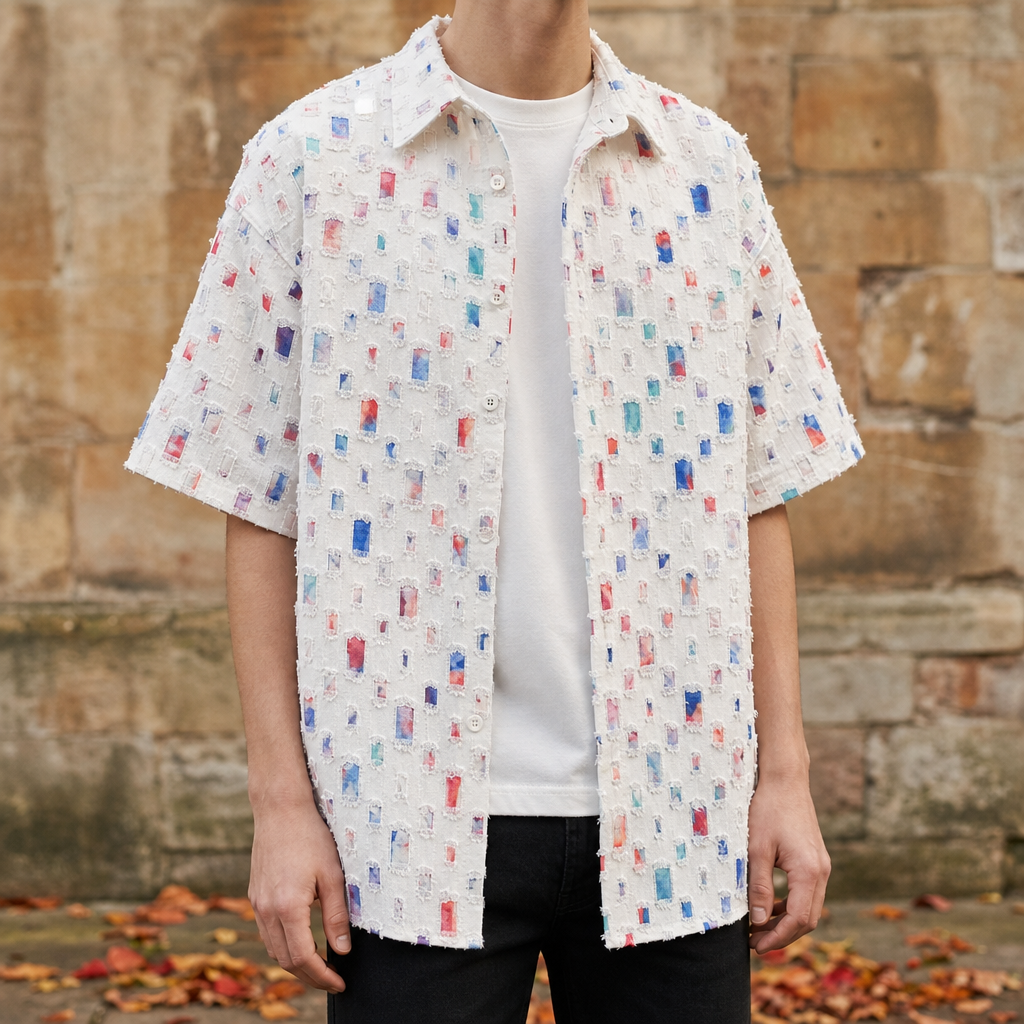 Estoril Mosaic Print Button-Up in White