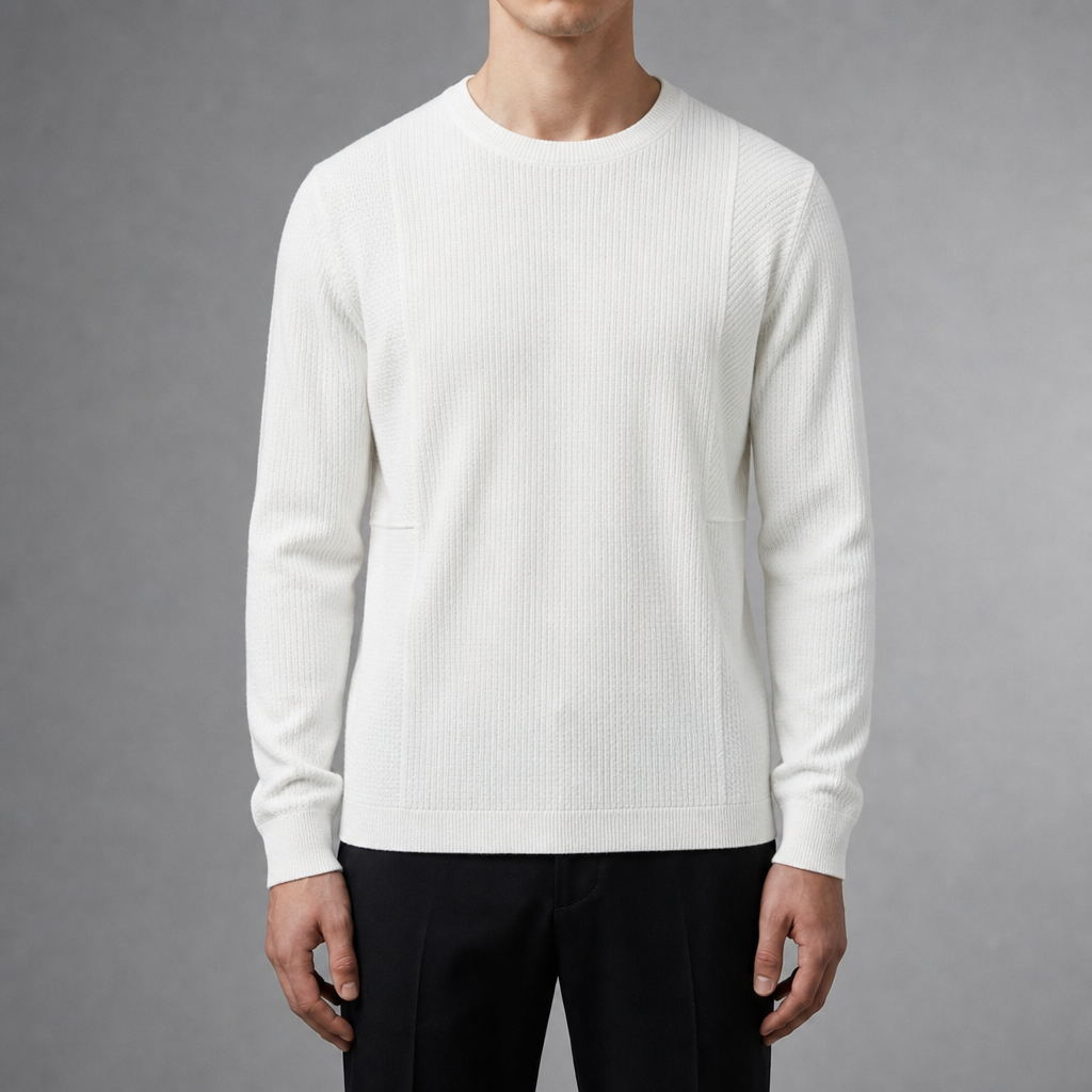 Menton Waffle Knit Crewneck Sweater in White