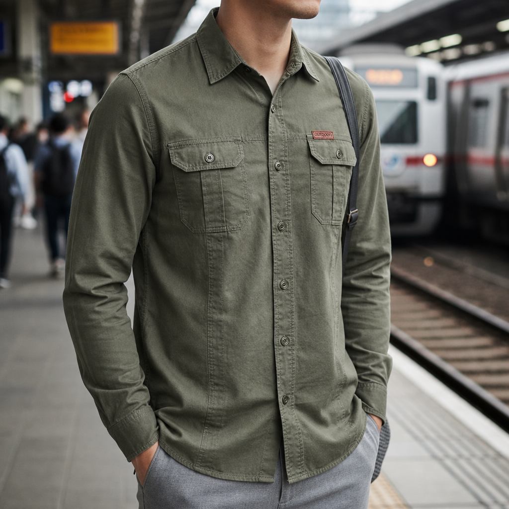 Gaeta Utility Long Sleeve Shirt in Olive
