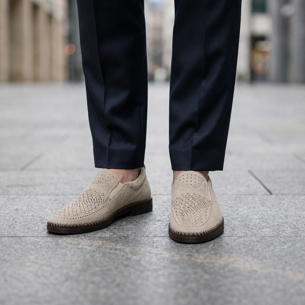 Lesvos Perforated Leather Loafers in Beige