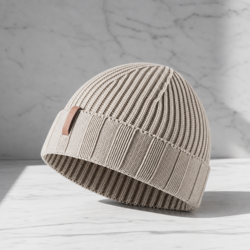 Maratea Vintage Ribbed Knit Beanie in Beige
