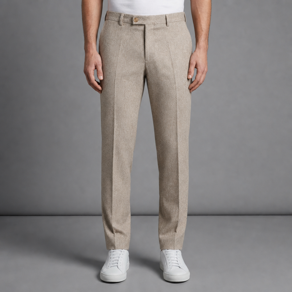 Hydra Herringbone Wool Trousers in Beige