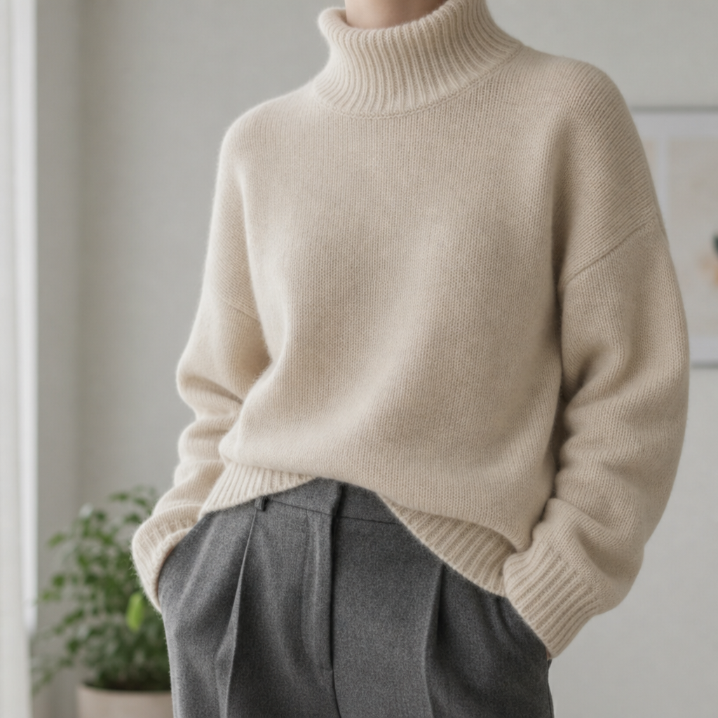 Alicante Cashmere Turtleneck Sweater in Beige