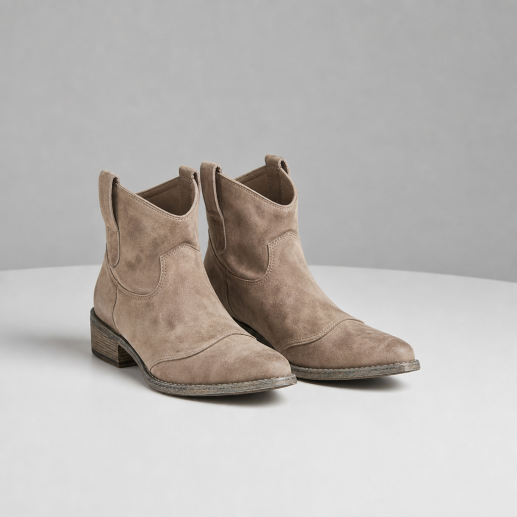 Arles Vintage Western Ankle Boots in Beige