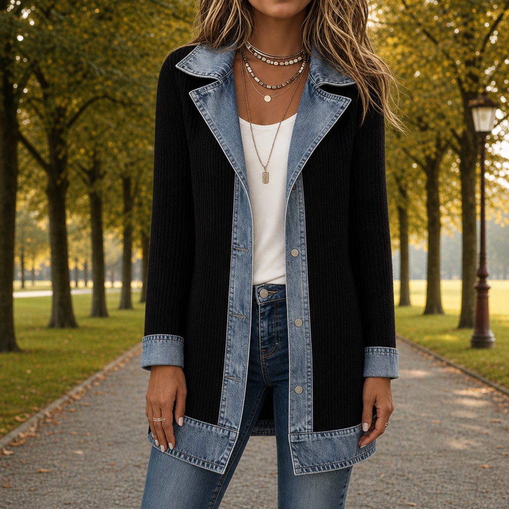 Skyros Denim Knit Hybrid Jacket in Black