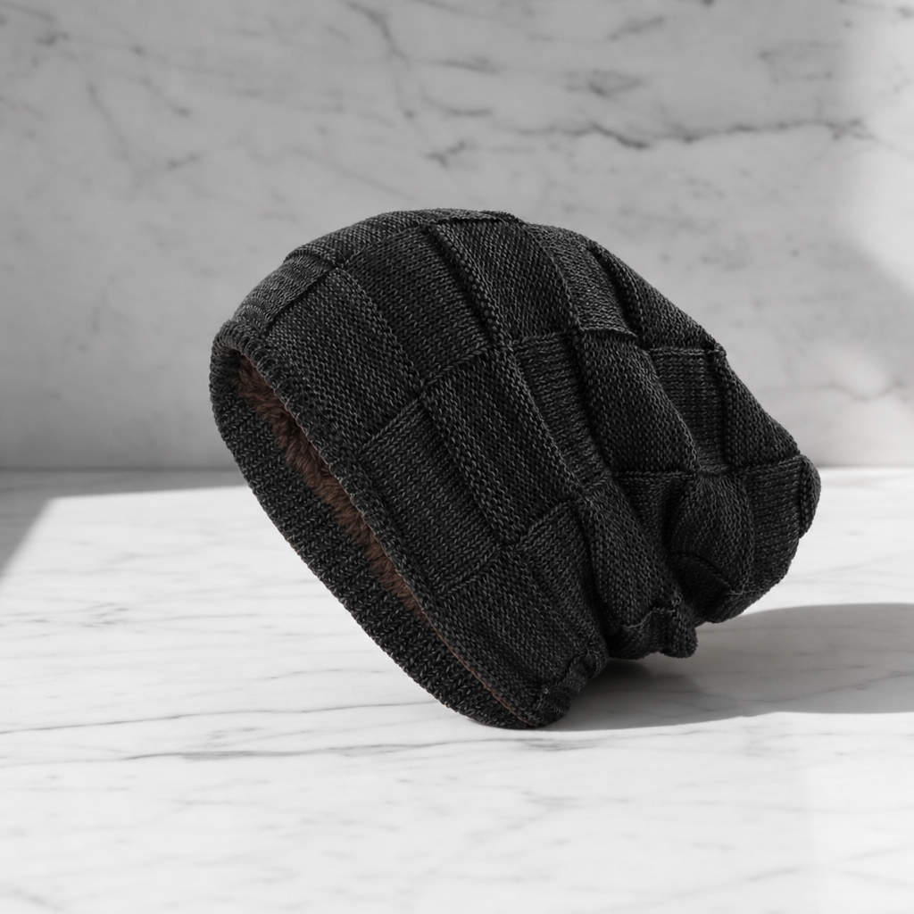 Makarska Fleece Lined Slouchy Beanie in Black