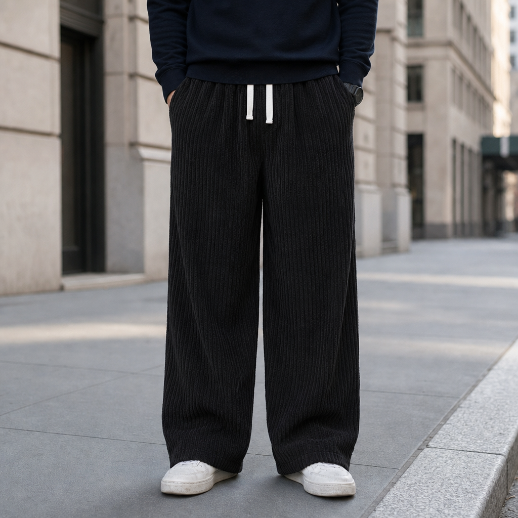 Methoni Wide Leg Corduroy Pants in Black