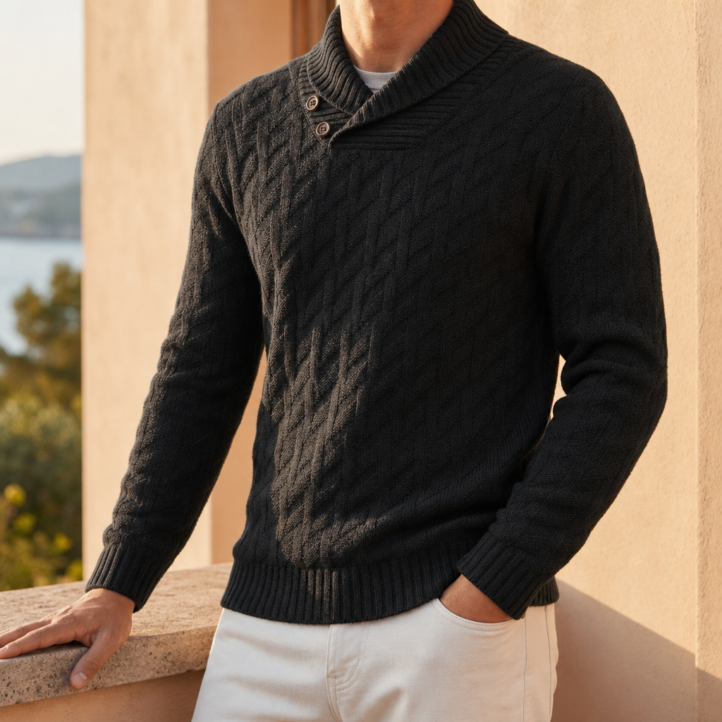 Guimaraes Shawl Collar Knit Sweater in Black
