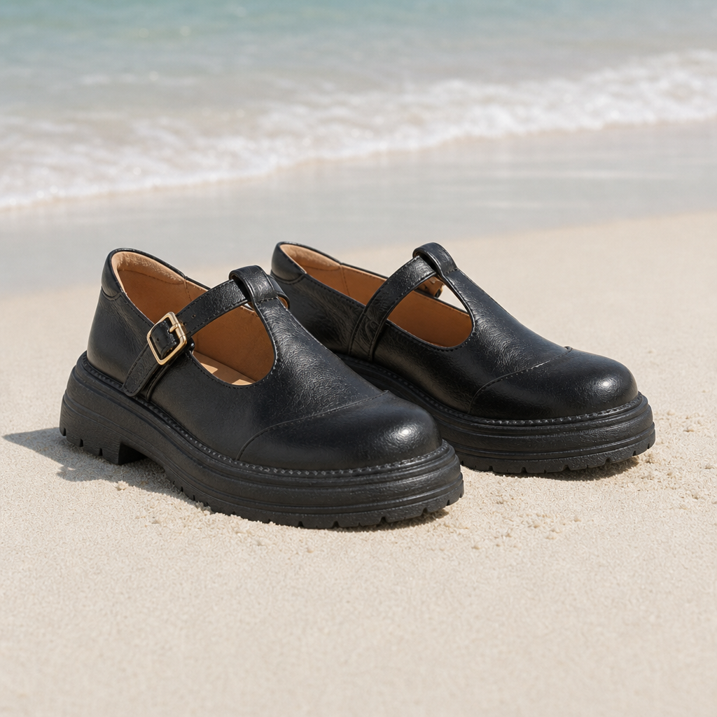 Baeza Orthopedic T-Strap Mary Janes in Black