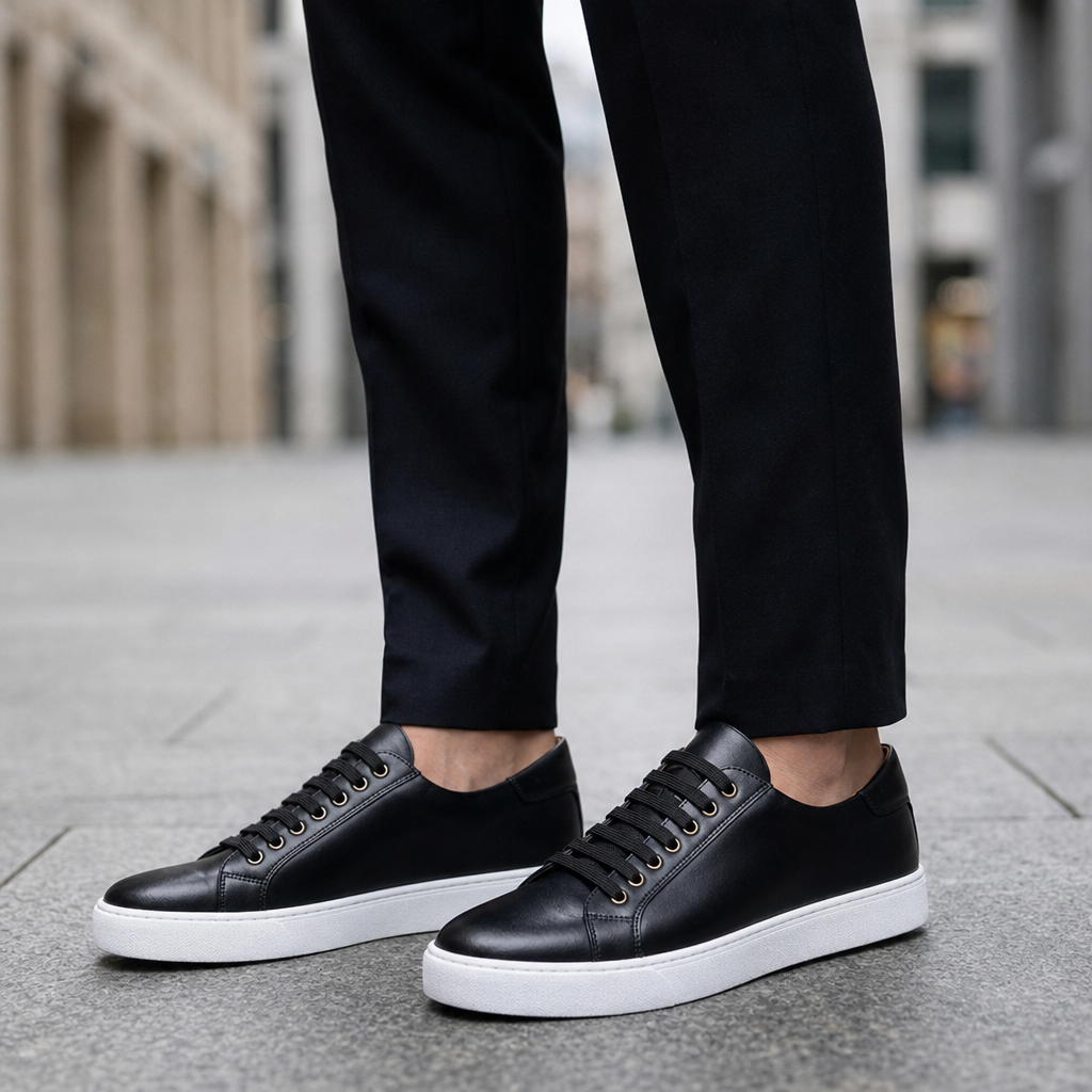 Hondarribia Leather Lace-Up Sneakers in Black