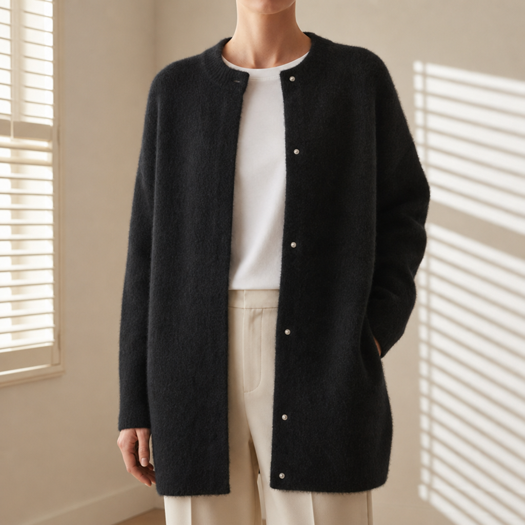 Corte Fluffy Longline Cardigan in Black