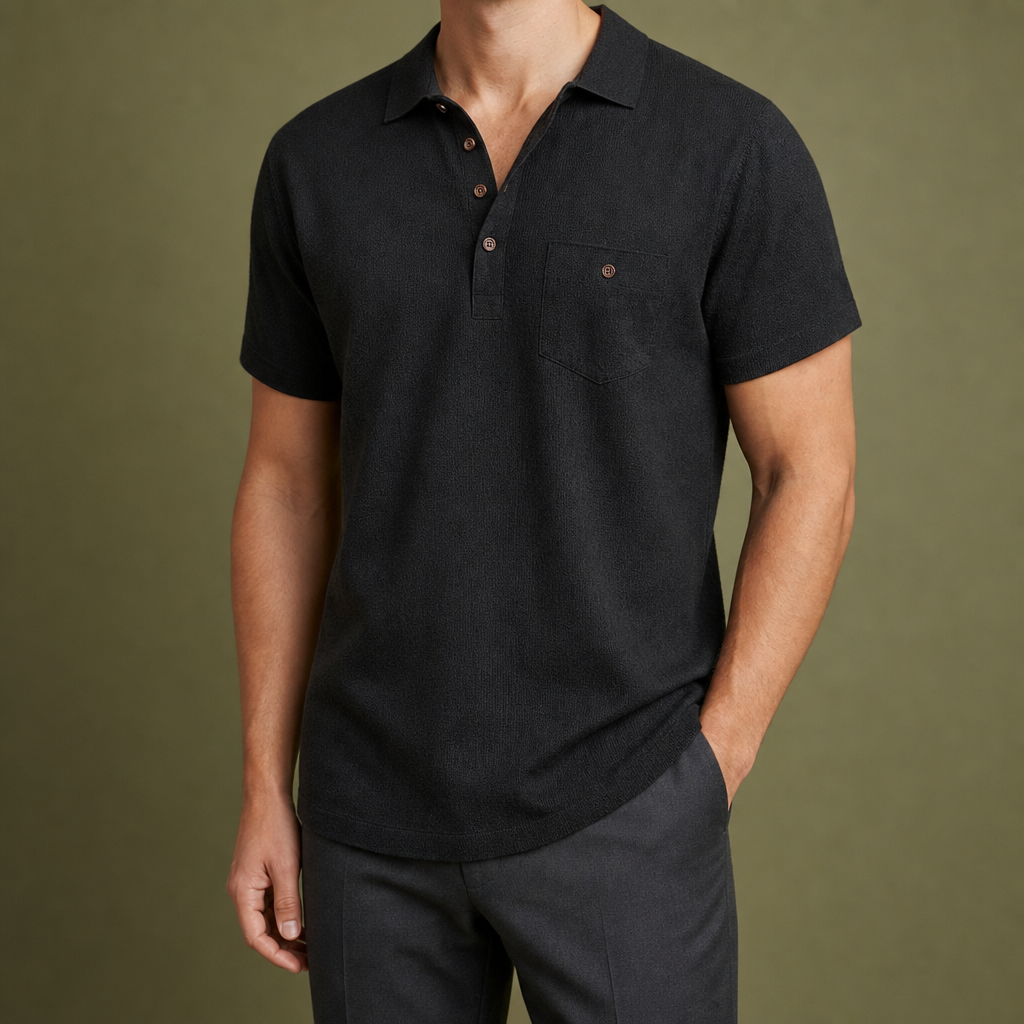 Milos Linen Polo Shirt in Black