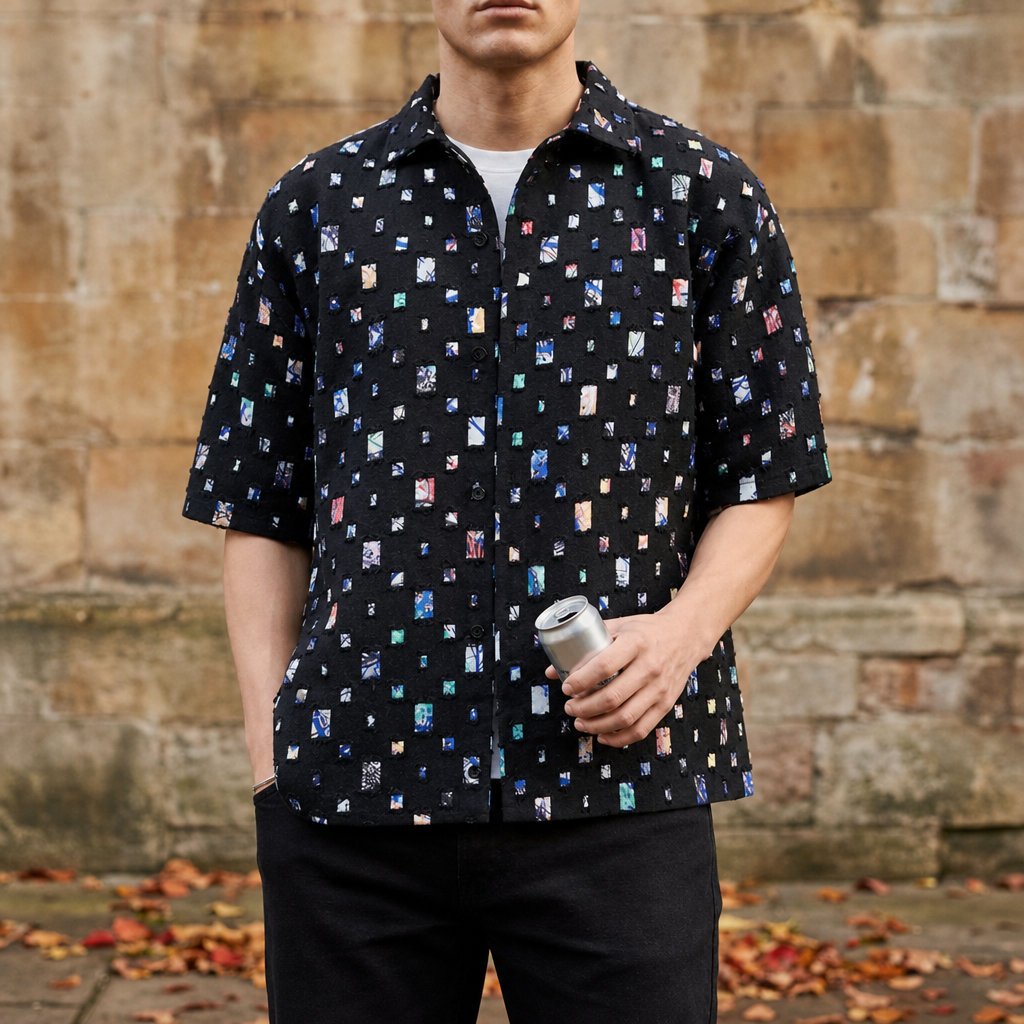Estoril Mosaic Print Button-Up in Black