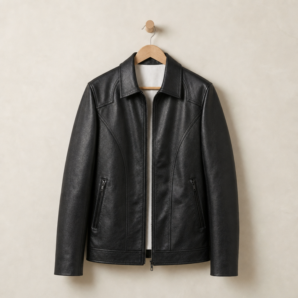 Calvi Classic Zip Leather Jacket in Black