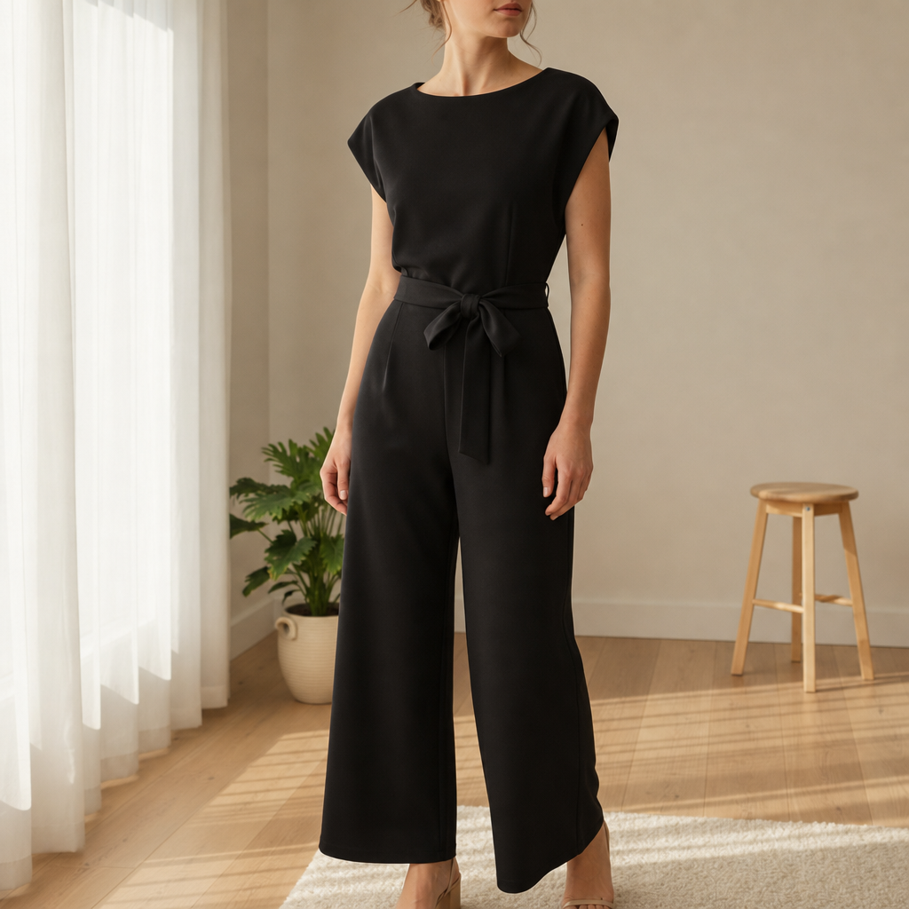 Antibes Belted Batwing Jumpsuit in Black