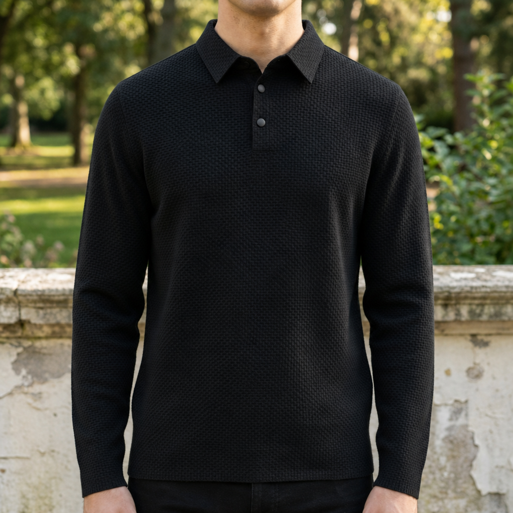 Alassio Textured Knit Polo in Black