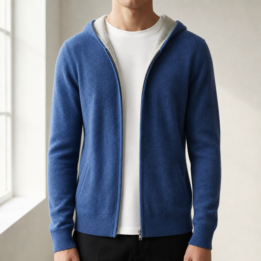Polignano Reversible Cashmere Hoodie in Blue/Gray