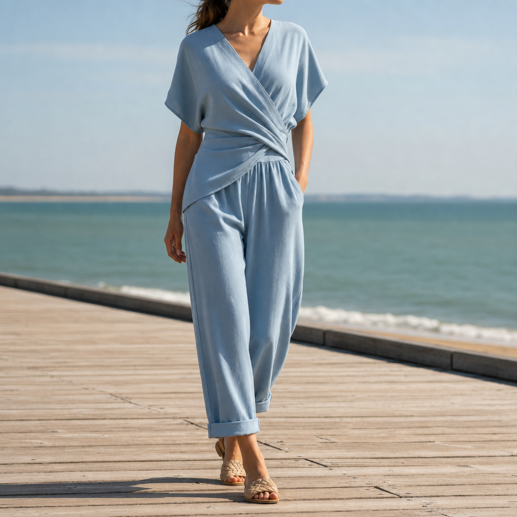 Vieste Wrap Front Jumpsuit in Dusty Blue