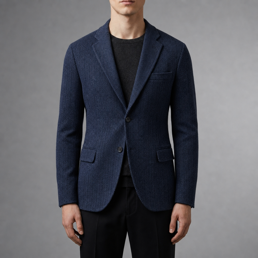 Lacoste Herringbone Wool Blazer in Slate Blue