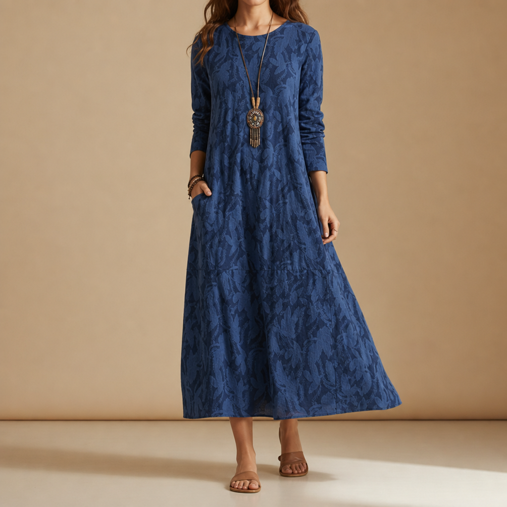 Trogir Printed Midi Dress in Blue