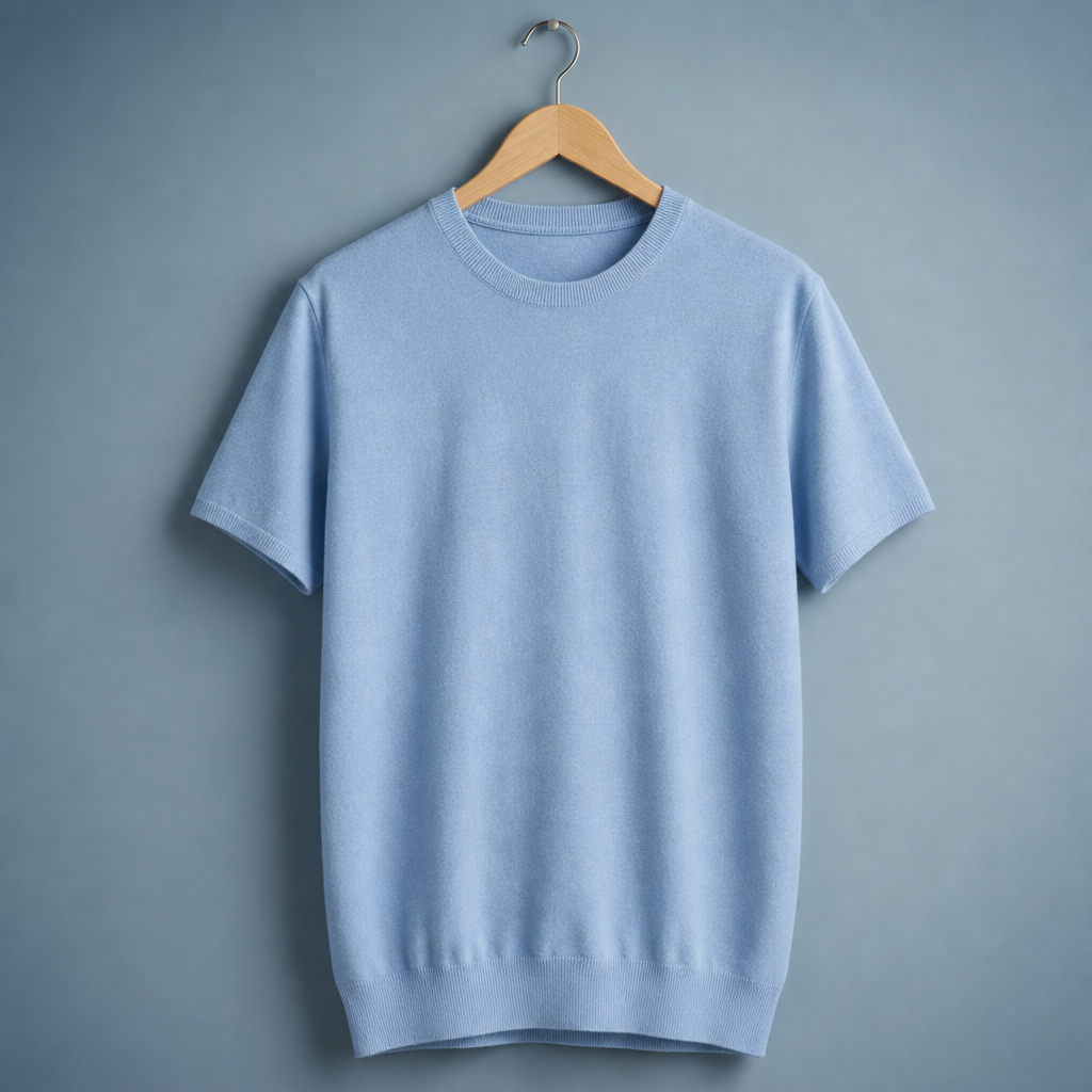 Meteora Cashmere Blend Knit Tee in Blue
