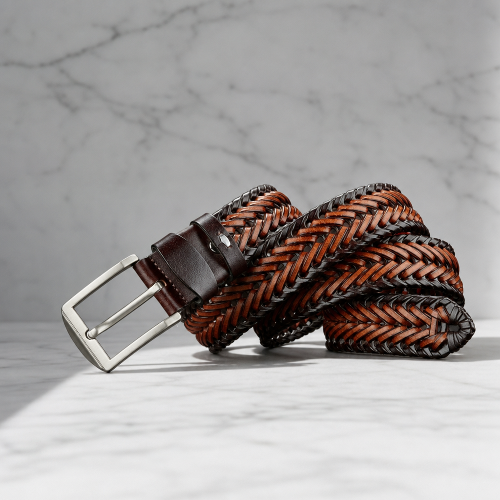 Polignano Braided Leather Belt in Brown / Dark Brown