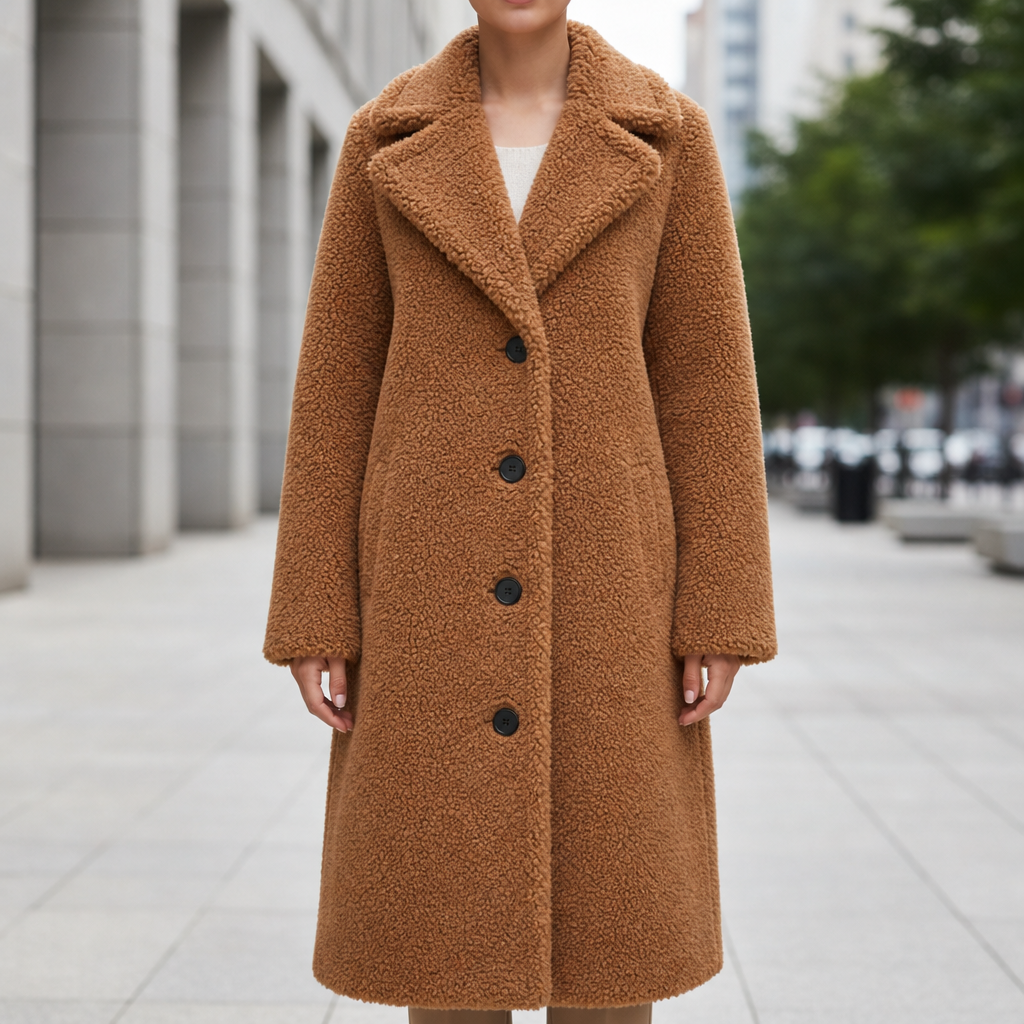 Eze Oversized Teddy Long Coat in Brown