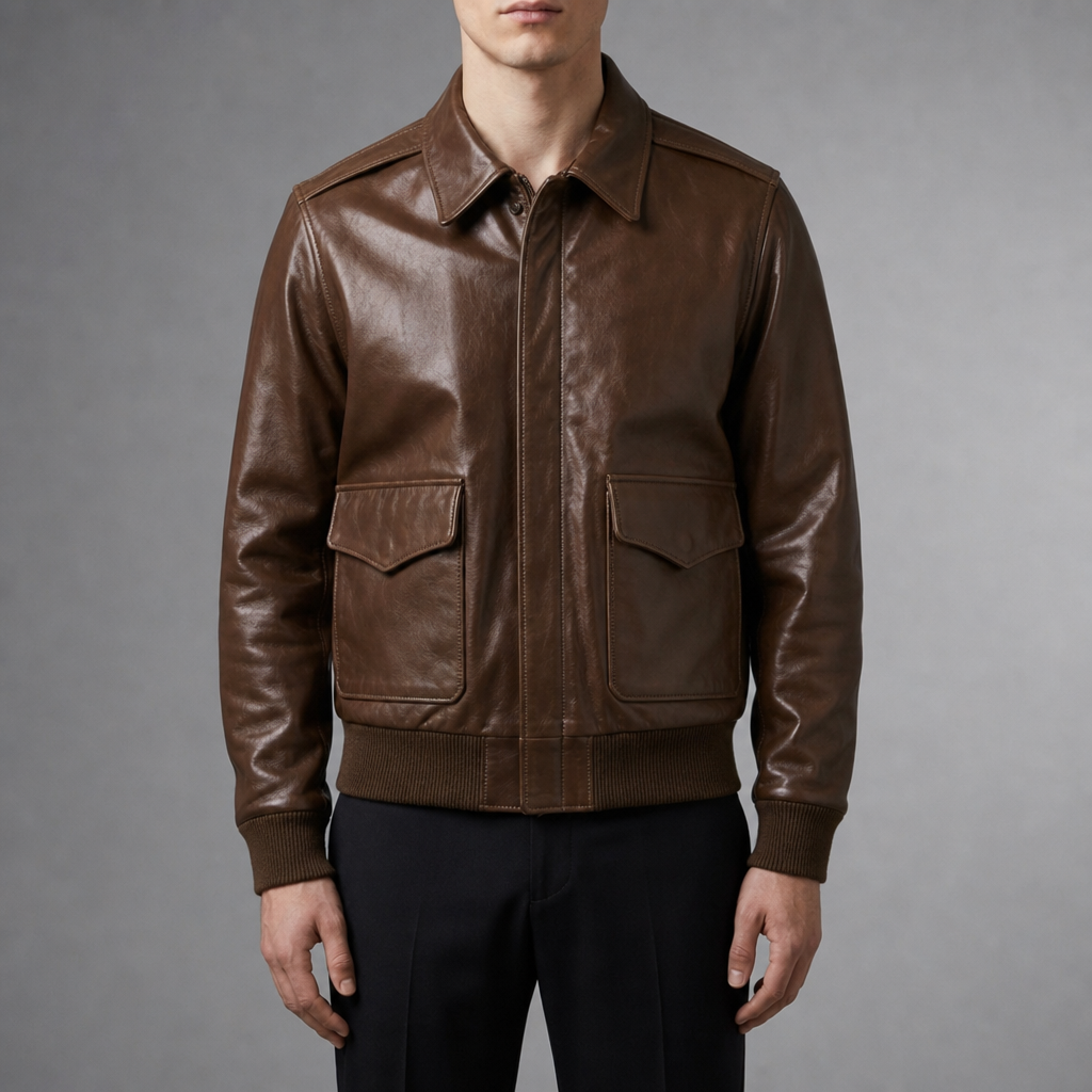 Korcula A2 Leather Bomber Jacket in Brown